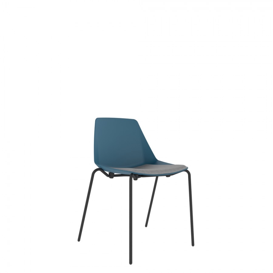 Polypropylene Shell Chair With Upholstered Seat Pad and 4-Leg Black Steel Frame